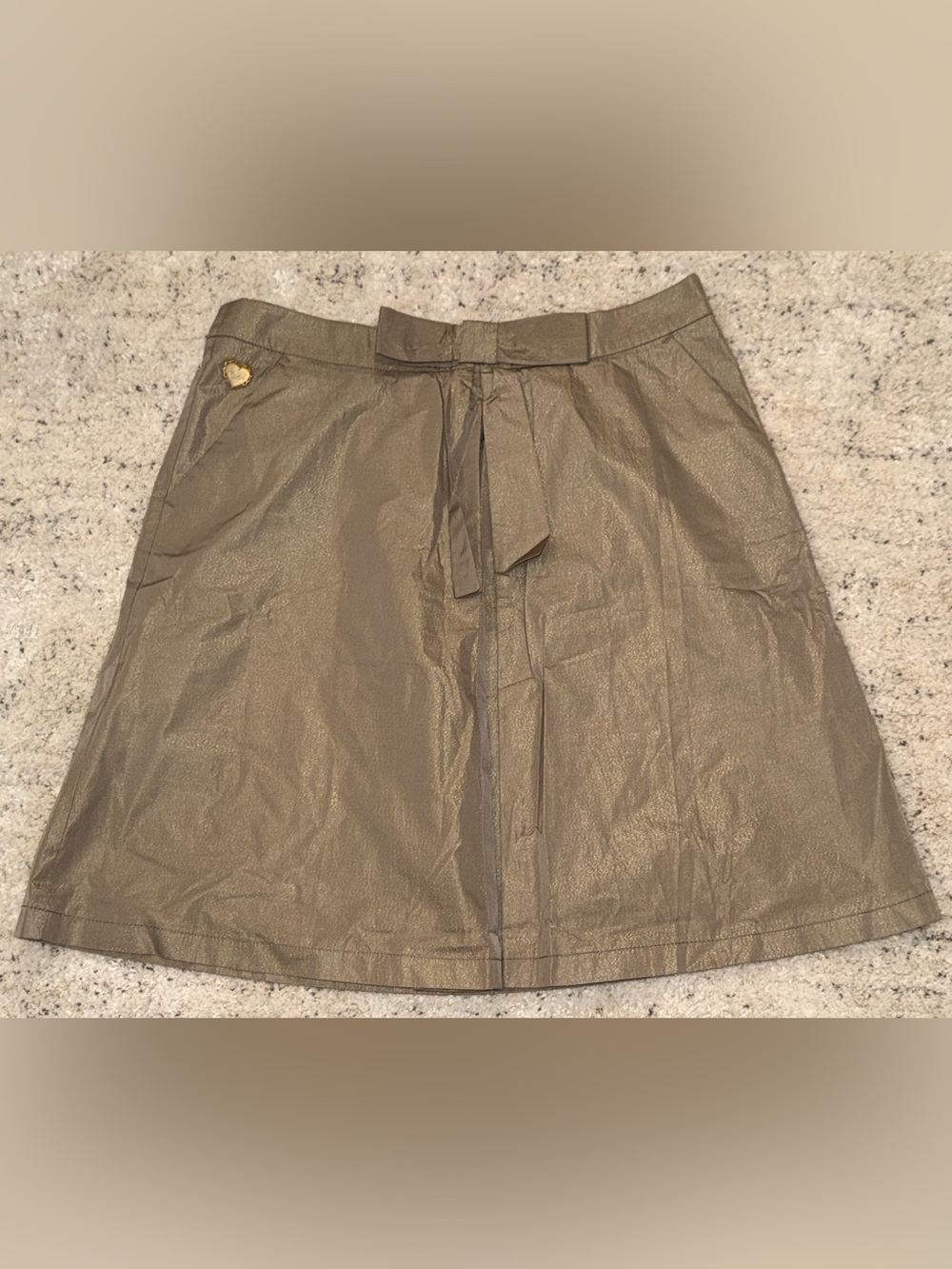 Moschino Jeans Metallic Gold A-Line Skirt Bow Heart Charm Size 44 US 8 NWT